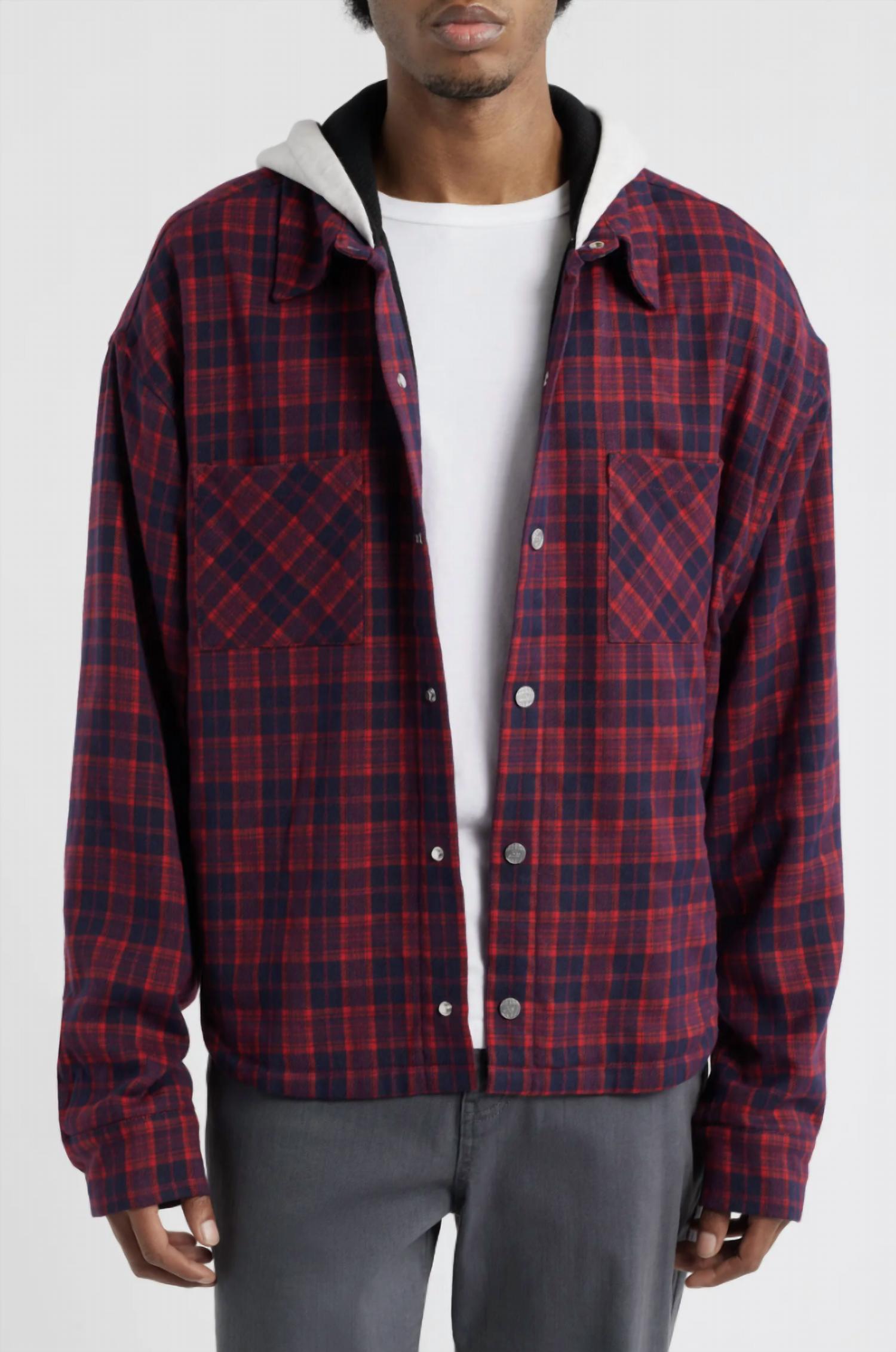 Diet Starts Monday - Eagle Hooded Plaid Snap-up Flannel Shirt Jacket