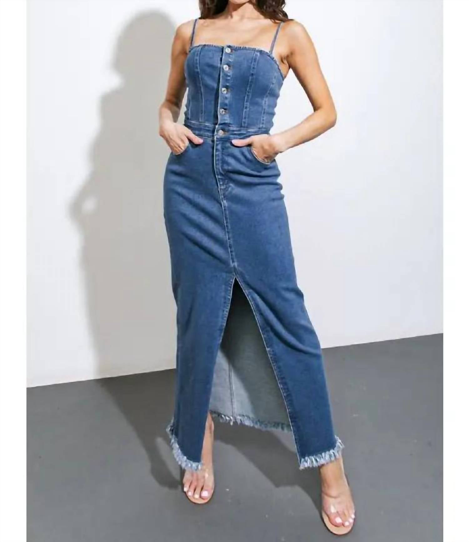 FLYING TOMATO Hold Please Denim Dress in medium indigo - women's dress