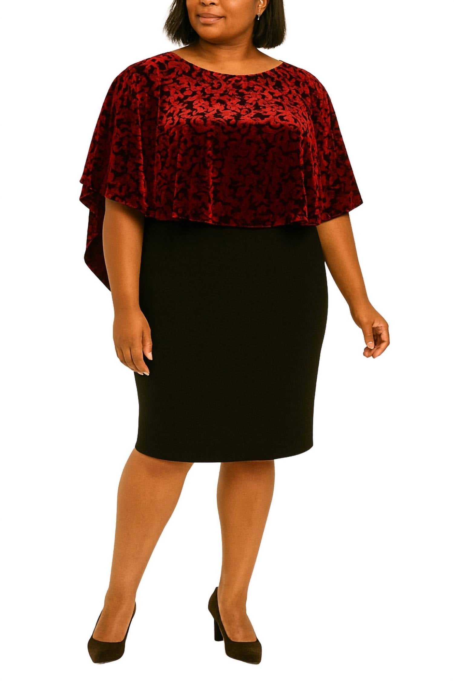 Glamour Nights - Women's Burnout Velvet Capelet Skirt Dress
