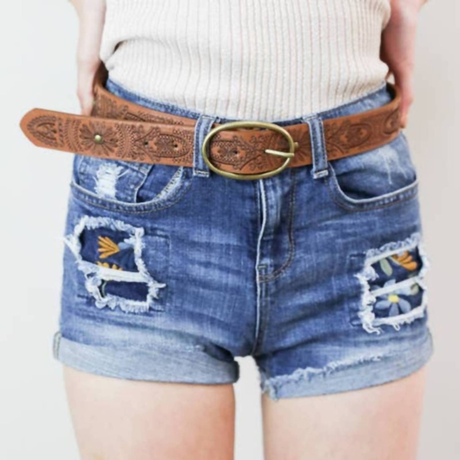 Leto - Women's Floral Embroidered Belt