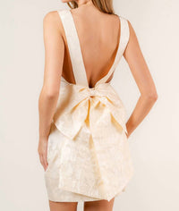 Fore Collection Jolie Floral Bow Back Mini Dress in cream - women's dress - detail view