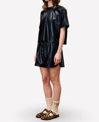 FRNCH Bazin Faux Leather Top in noir - women's blouse - alternate view