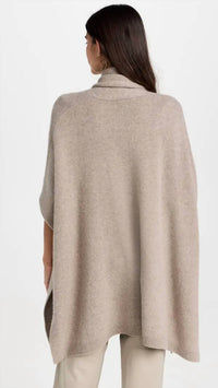 White + Warren Cashmere Blend Open Poncho in fawn - women's sweater - detail view
