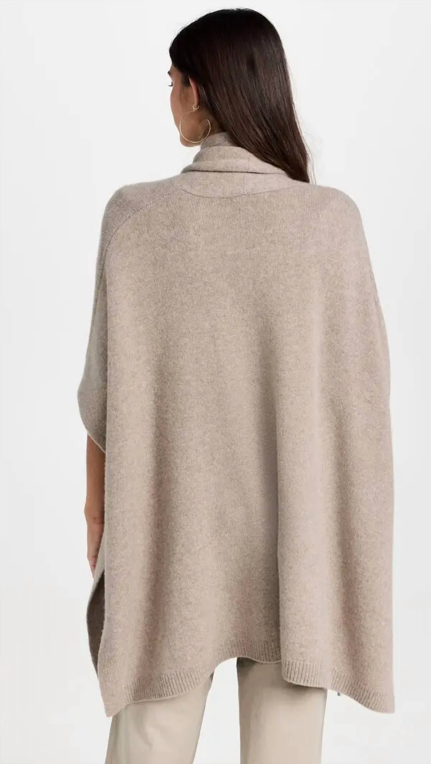 White + Warren Cashmere Blend Open Poncho in fawn - women's sweater - detail view