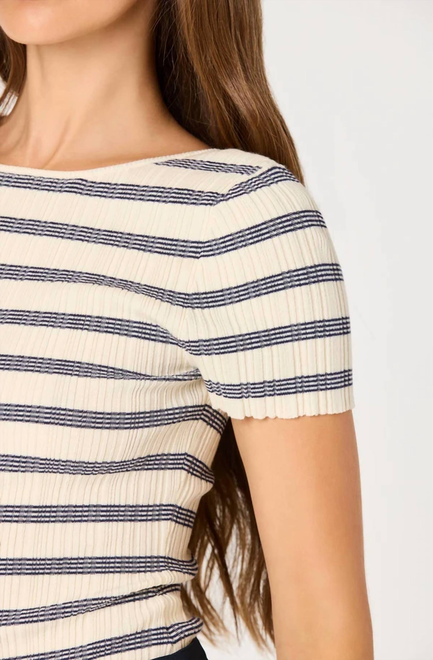 Astr - Nikola Striped Ribbed Scoop Back Sweater Top