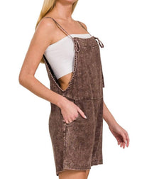 Zenana - Washed Linen Knot Strap Rompers