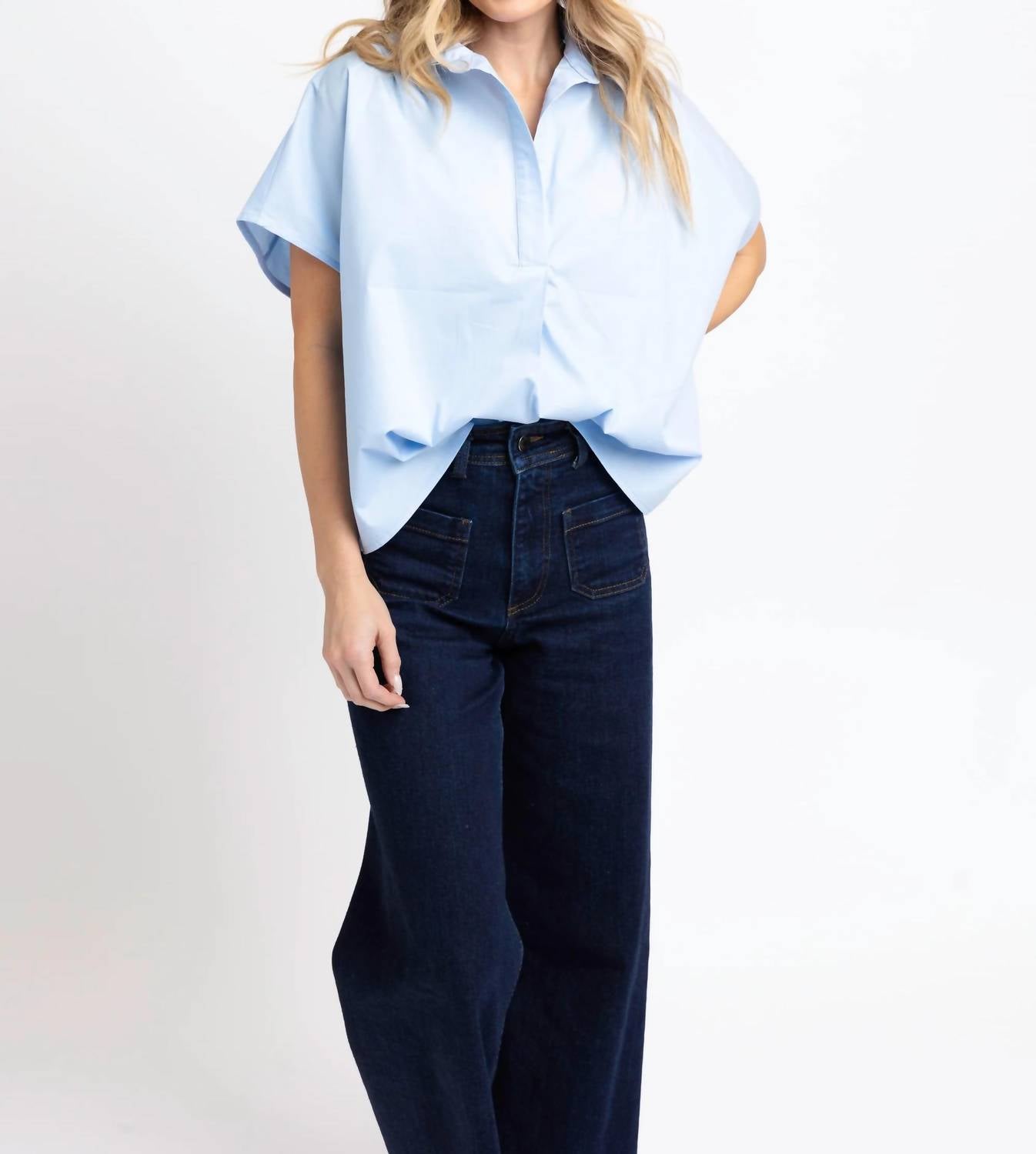 Karlie - Women's Poplin Collar V Neck Top