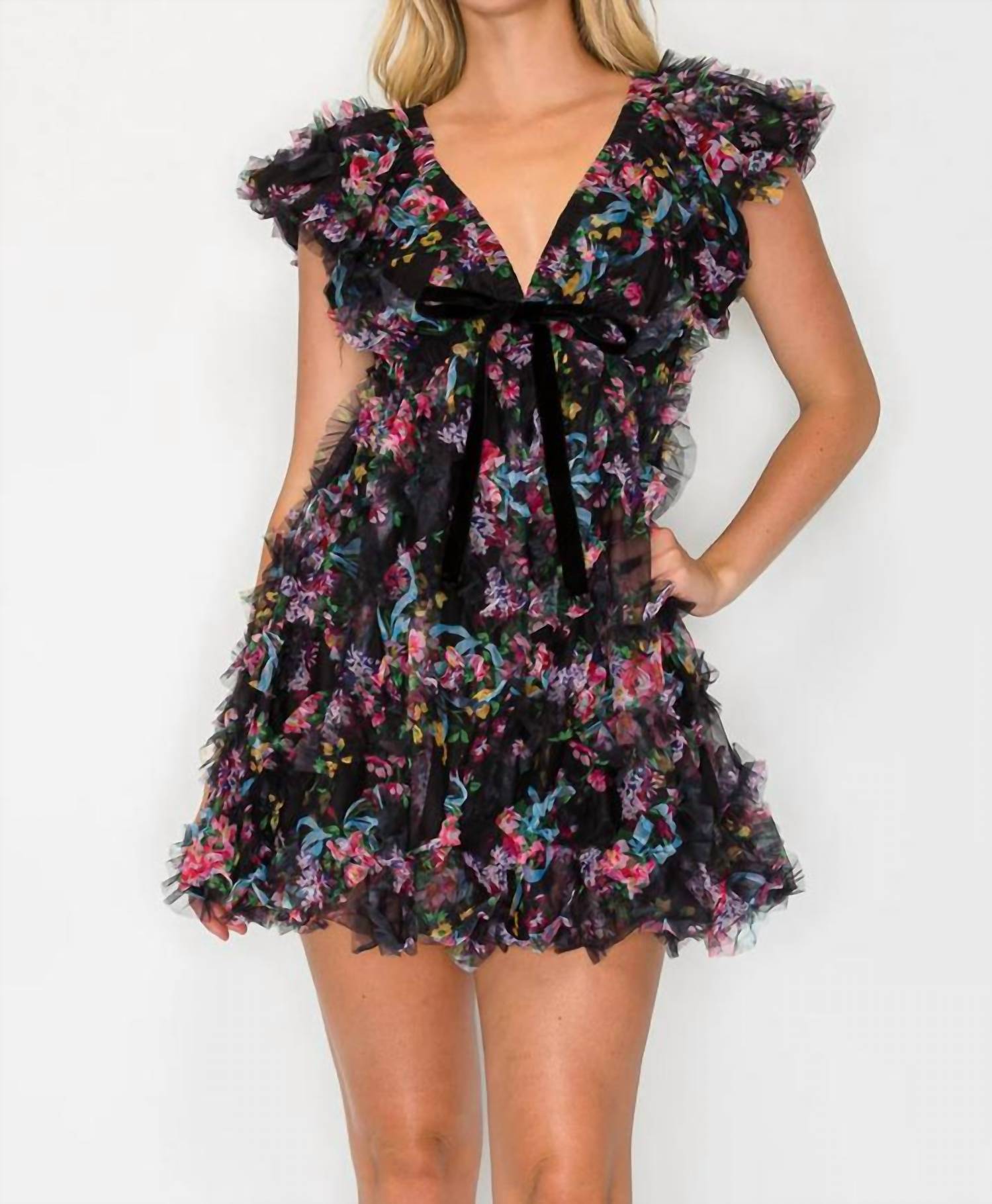 Meet Me In Santorini - Whisper Bloom Flutter Sleeve Mini Dress
