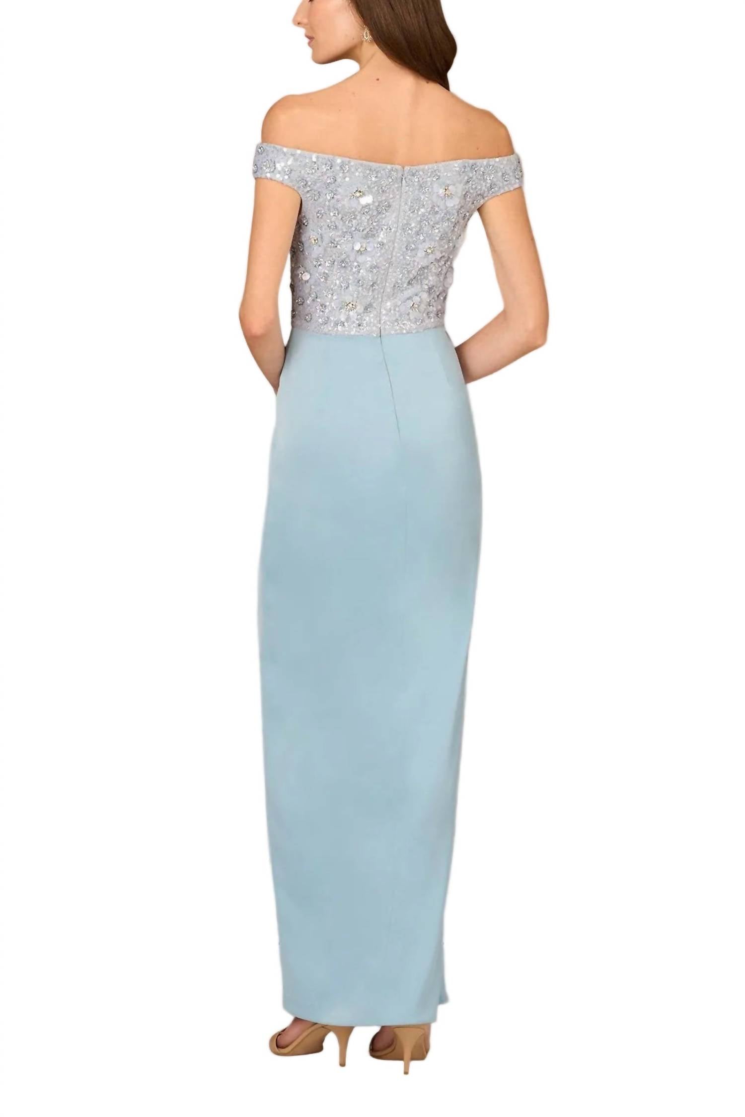Aidan Mattox - Off-shoulder Beaded Satin Combo Long Dress
