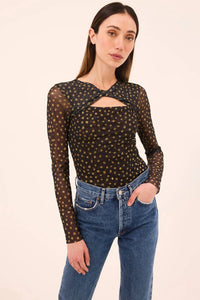 Misa Los Angeles Neriah Mesh Top in golden polka dot - women's blouse - alternate view