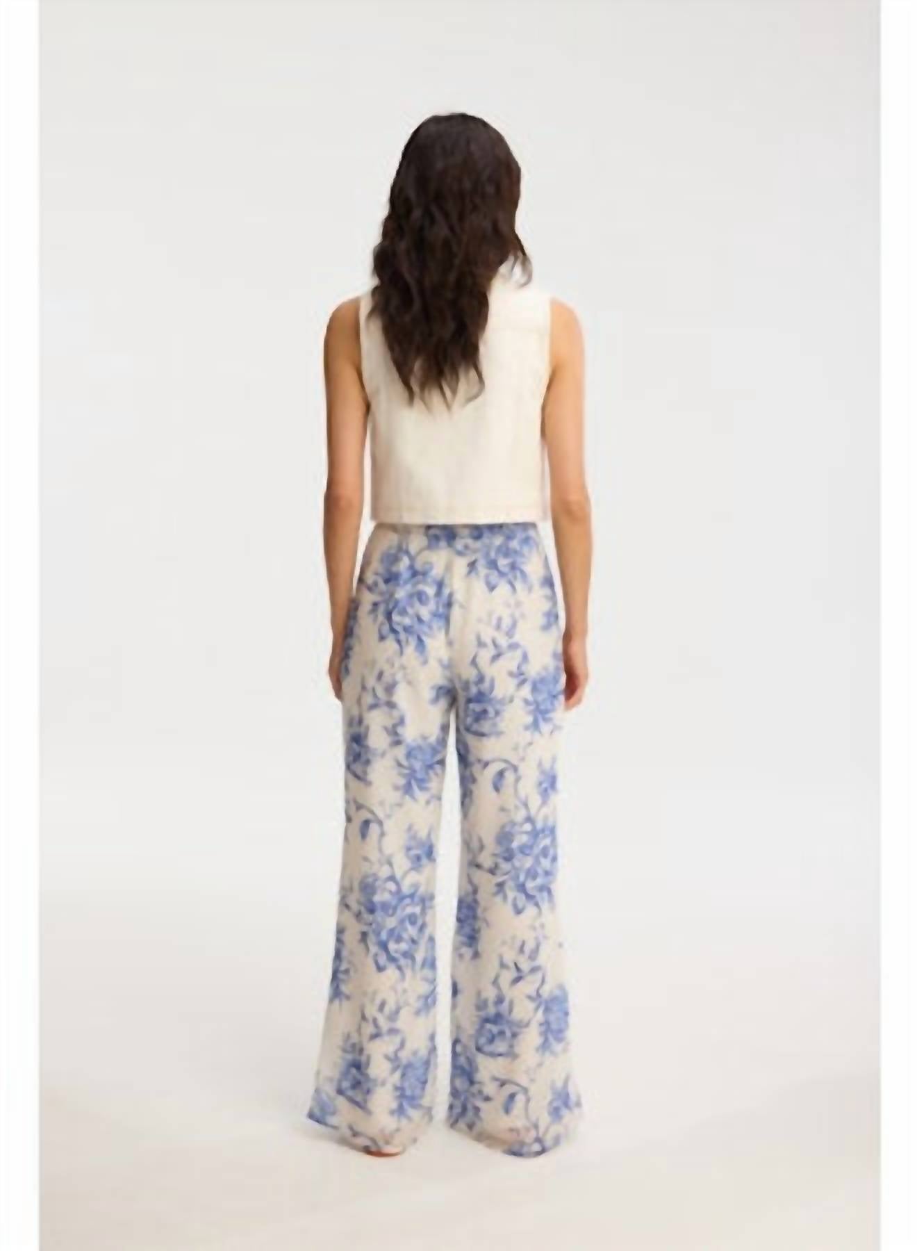 Allison Meli Wide Leg Pants in blue floral - women's pants - detail view
