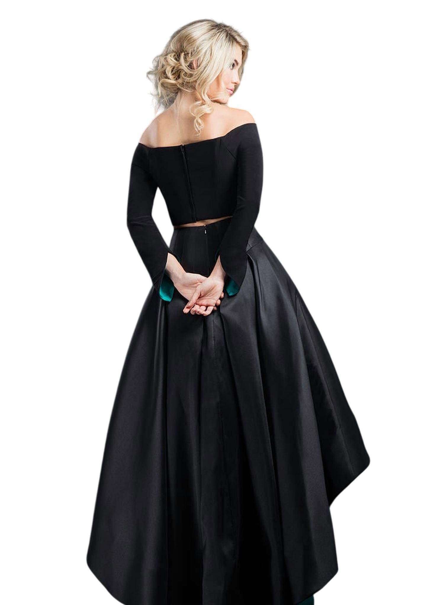 Rachel Allan - Two-piece Off Shoulder High-low Prom Gown