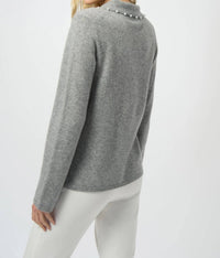 Joseph Ribkoff Pearl Collar Cashmere Sweater Top in light grey - women's sweater - alternate view