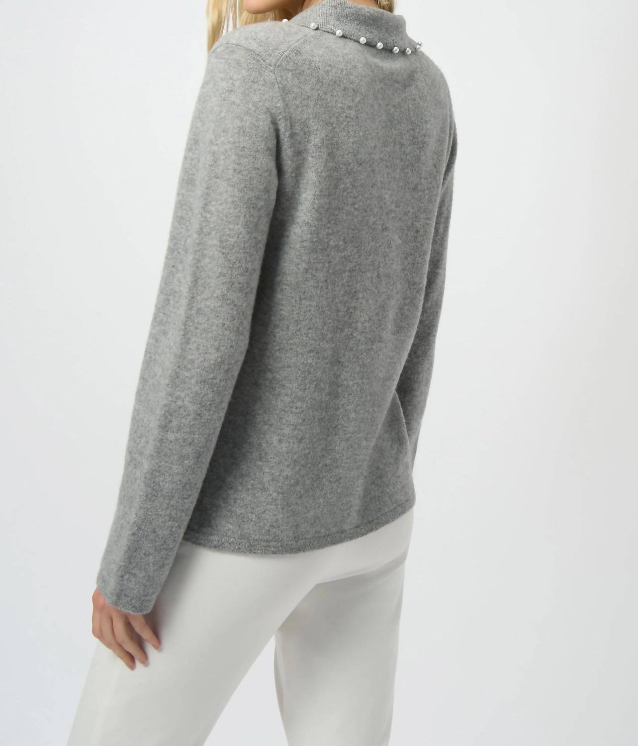 Joseph Ribkoff Pearl Collar Cashmere Sweater Top in light grey - women's sweater - alternate view