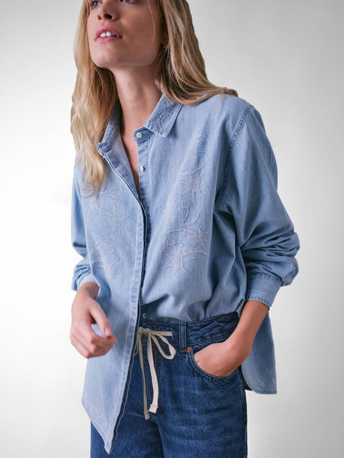 Cape Cove - Stella Embroidered Denim Blouse