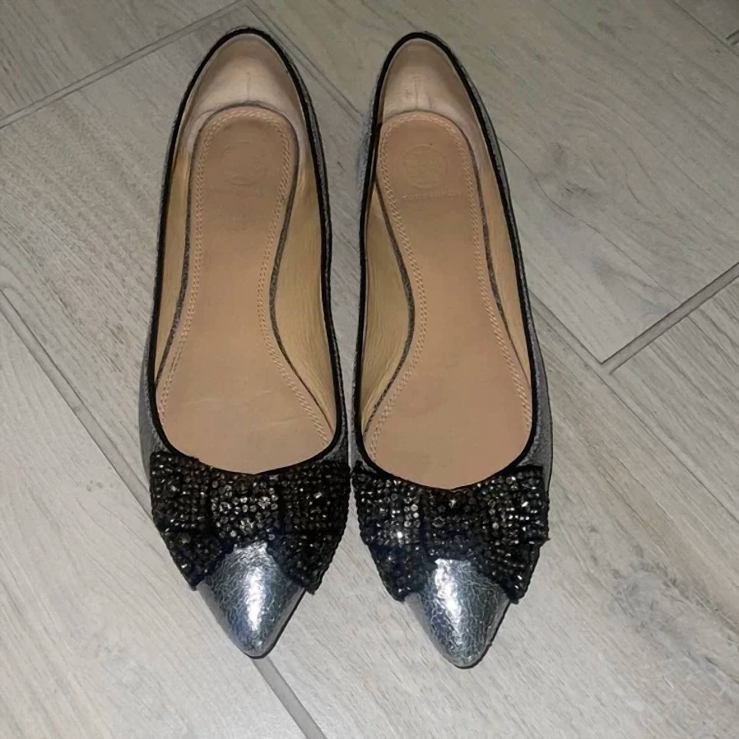 TORY BURCH Women's Vanessa Ballerina Slip On Metallic Ballet Flat Shoes in metallic silver - women's flats - alternate view
