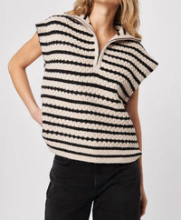 JOHN + JENN Arrow Sleeveless Sweater in almond stripe - women's sweater - detail view