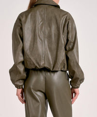ELAN Classic Bomber Leather Jacket in pine green - women's jacket - detail view