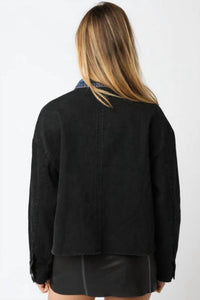 OLIVACEOUS Ricki Contrast Jacket in black denim - women's jacket - alternate view