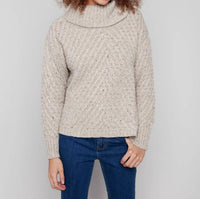 Charlie B - Cowl Neck Diagonal Cable Sweater
