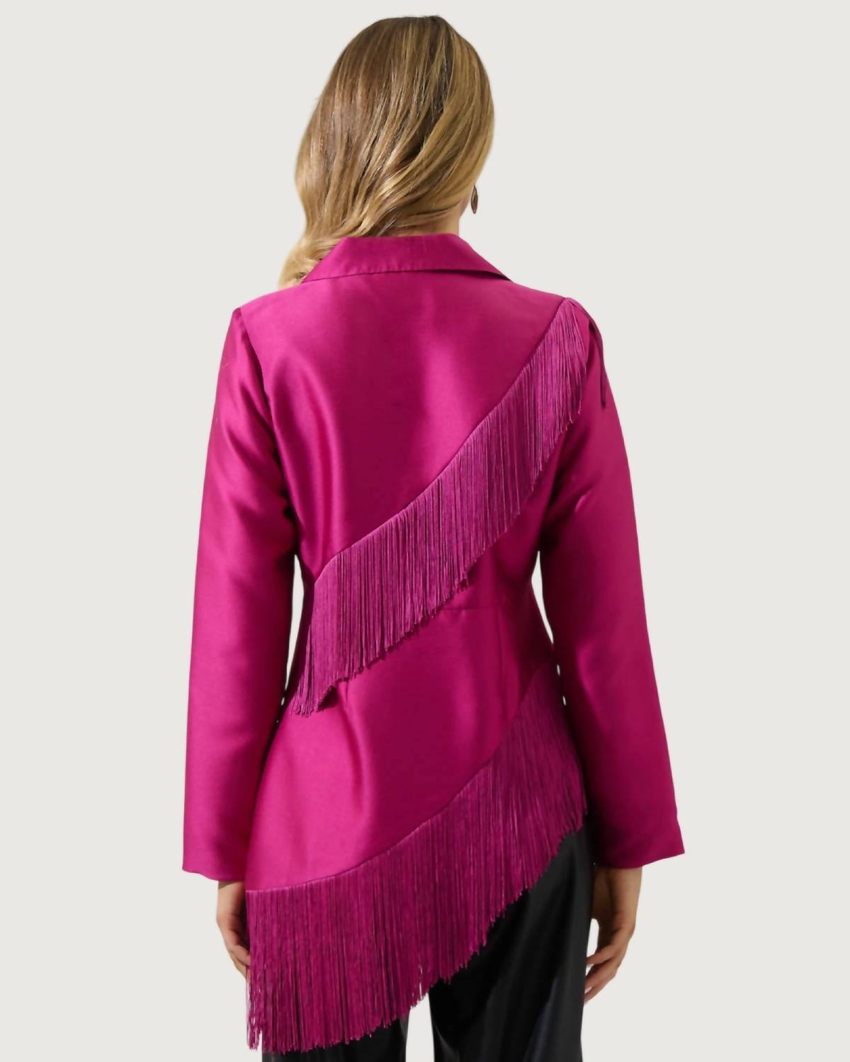 SUGARLIPS Liv Fringe Blazer in magenta - women's jacket - alternate view