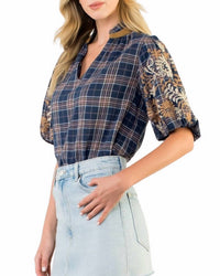 Thml - Embroidered Puff Sleeve Gingham Top