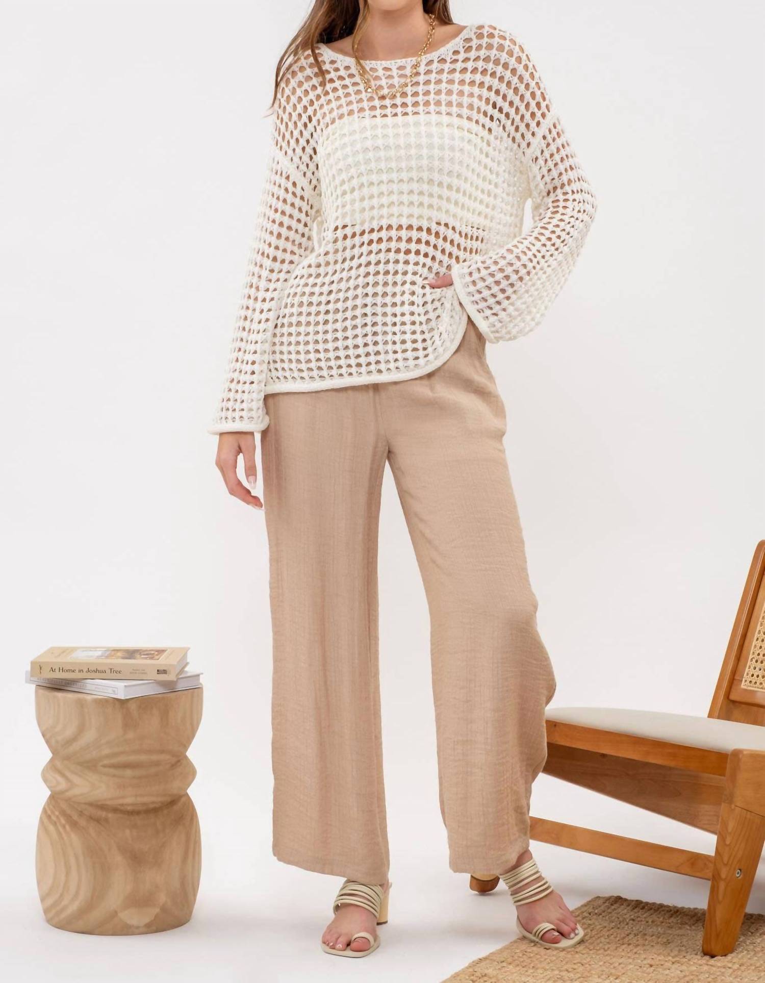 Blu Pepper Coastal Chic Crochet Pullover Sweater in white - women's jacket - view 7