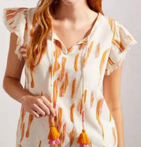 Tribal - Farah Flutter Sleeve Textured Blouse
