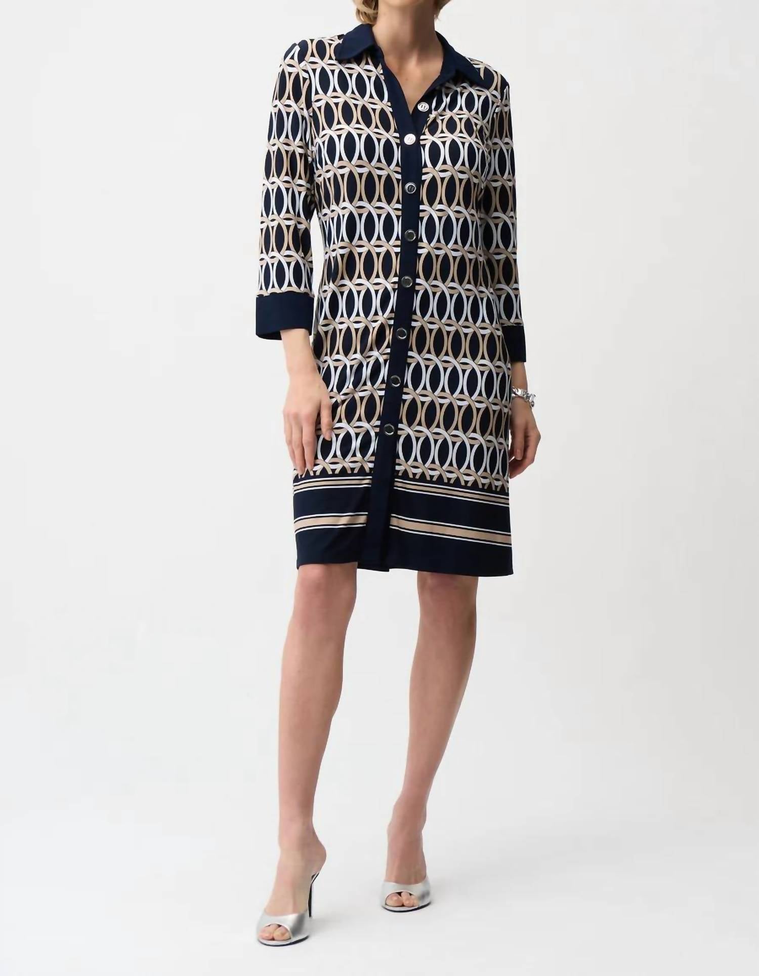 Joseph Ribkoff - Silky Knit Geometric A-Line Print Dress