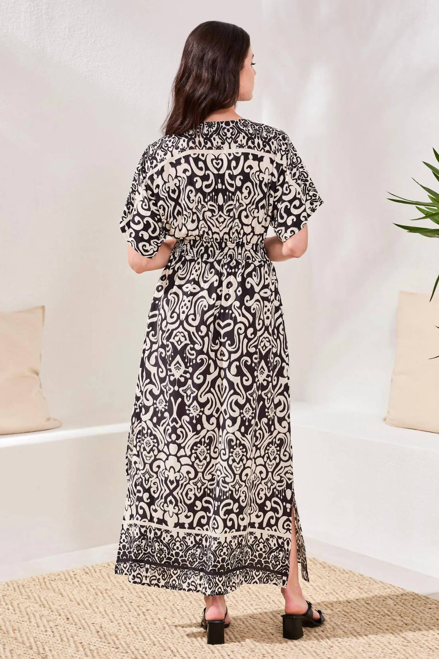 TRIBAL Printed Soft Challis V-neck Empire Waist Maxi Dress in black - women's dress - view 4