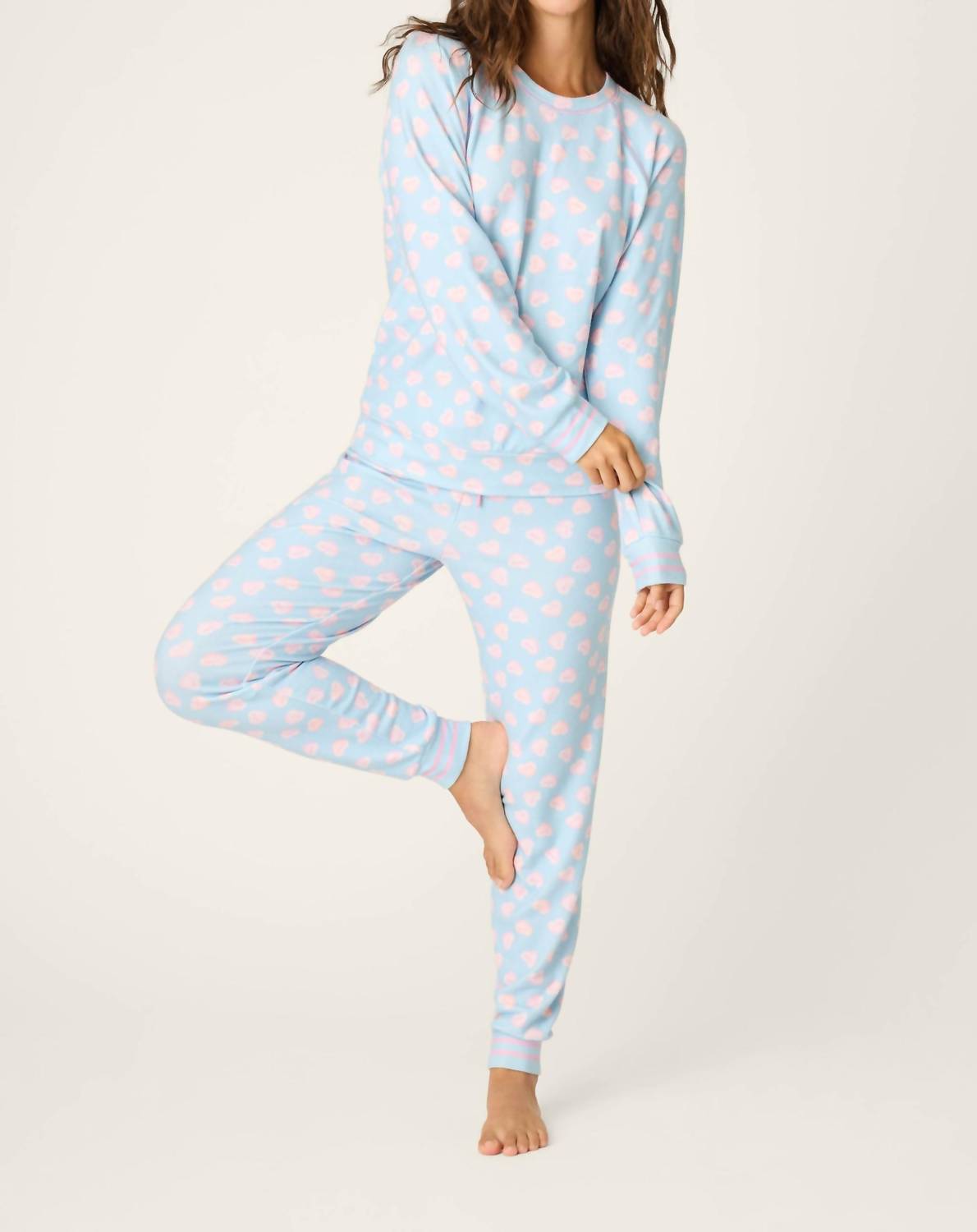 PJ Salvage Sweetheart Love Hearts Print Peachy Pj Set in blue haze - women's sleepwear