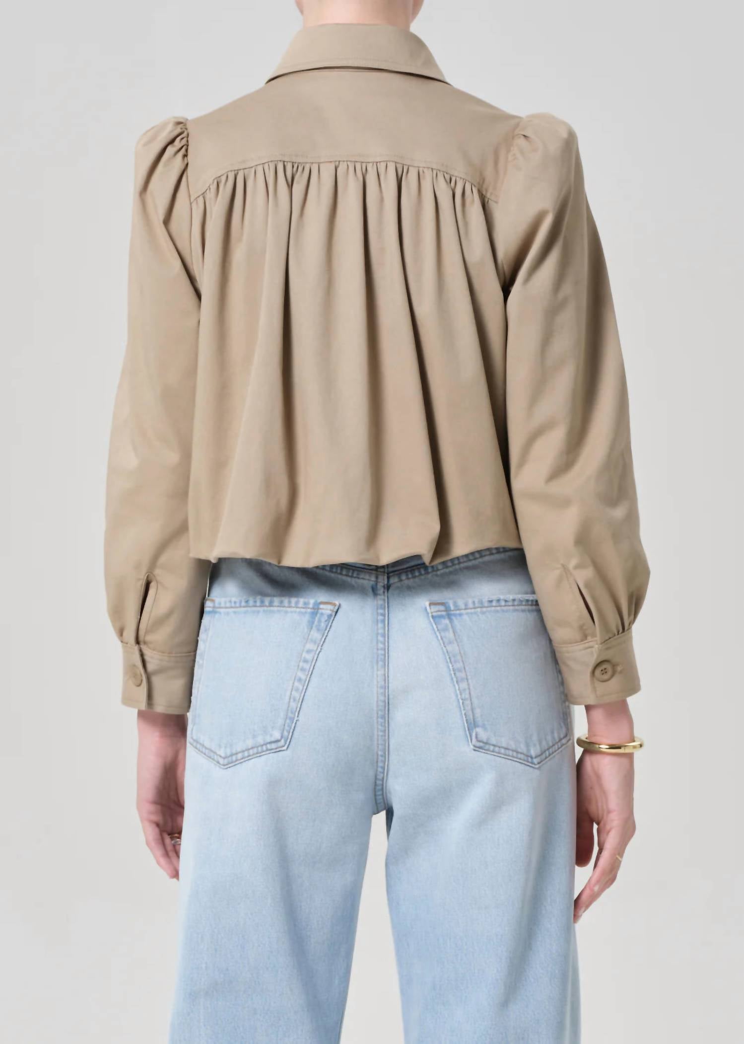 Citizens of Humanity Everly Shirred Crop Jacket in catalina - women's jacket - detail view