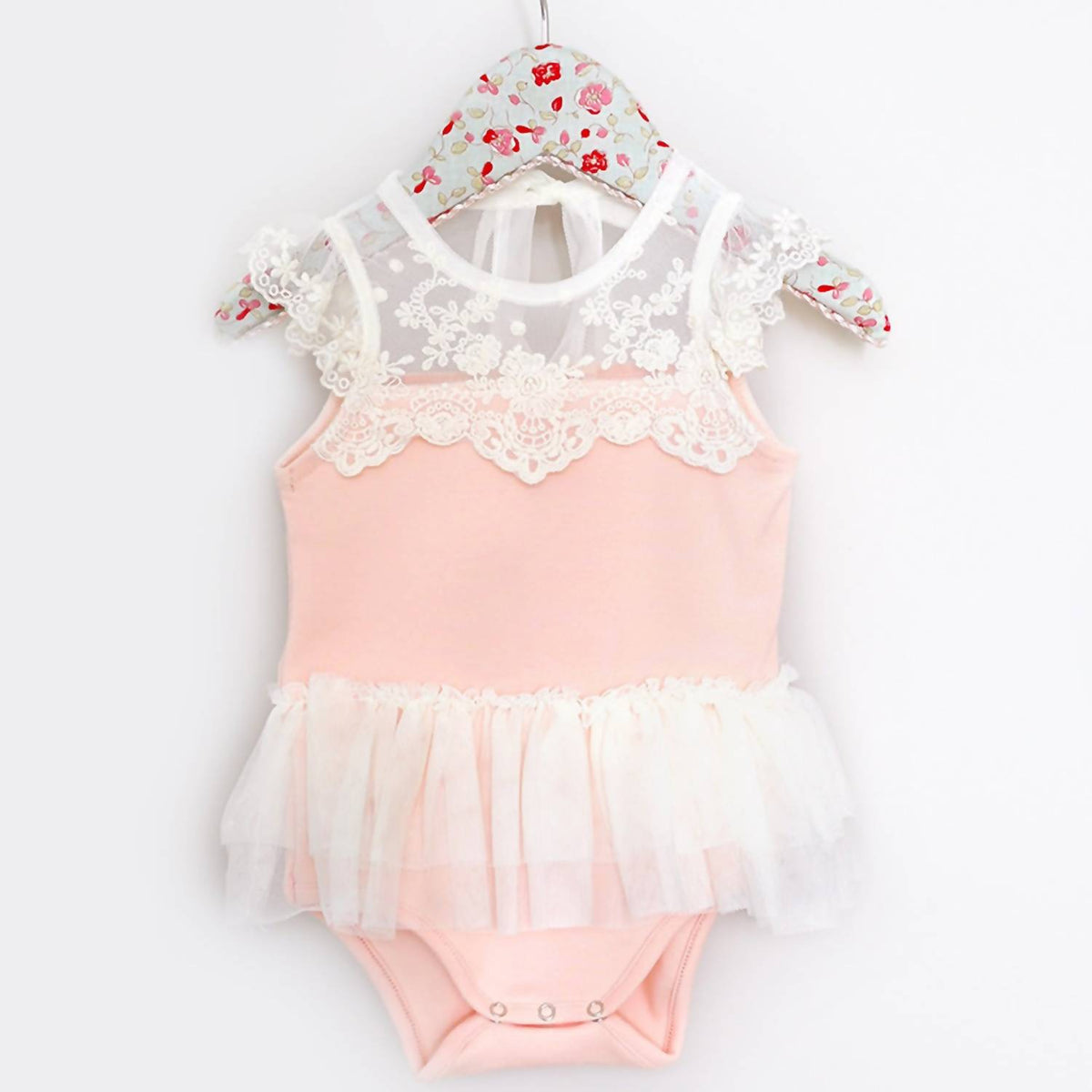 Mae Li Rose - Baby Girls' Lacey Neckline Onesie