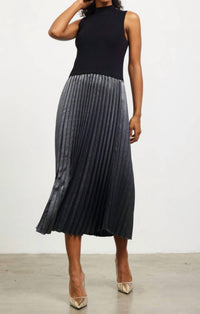Skies Are Blue - Pleated Contrast Mock Neck Dress