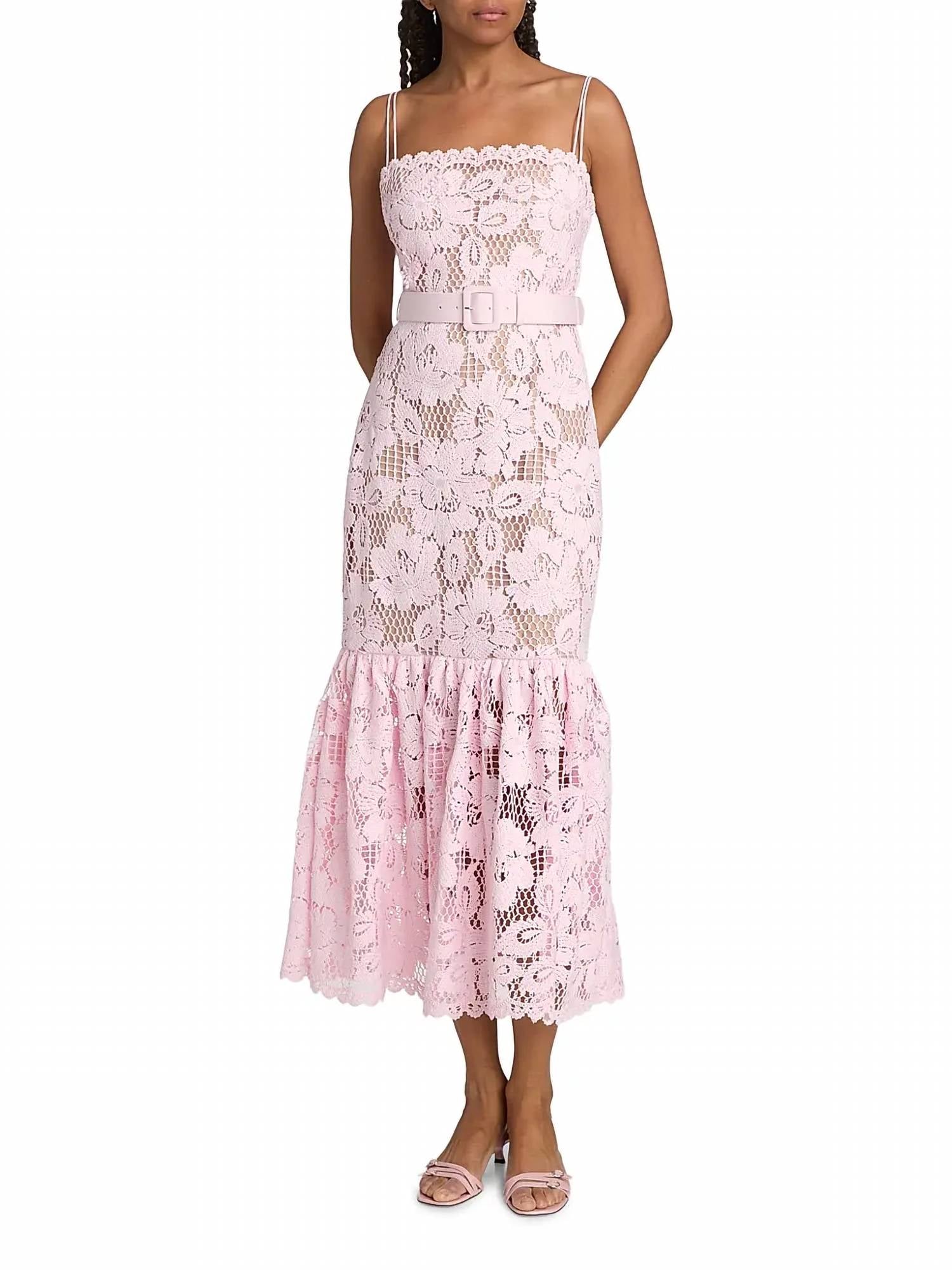 Self-Portrait - Tie-Waist Crochet Midi Dress