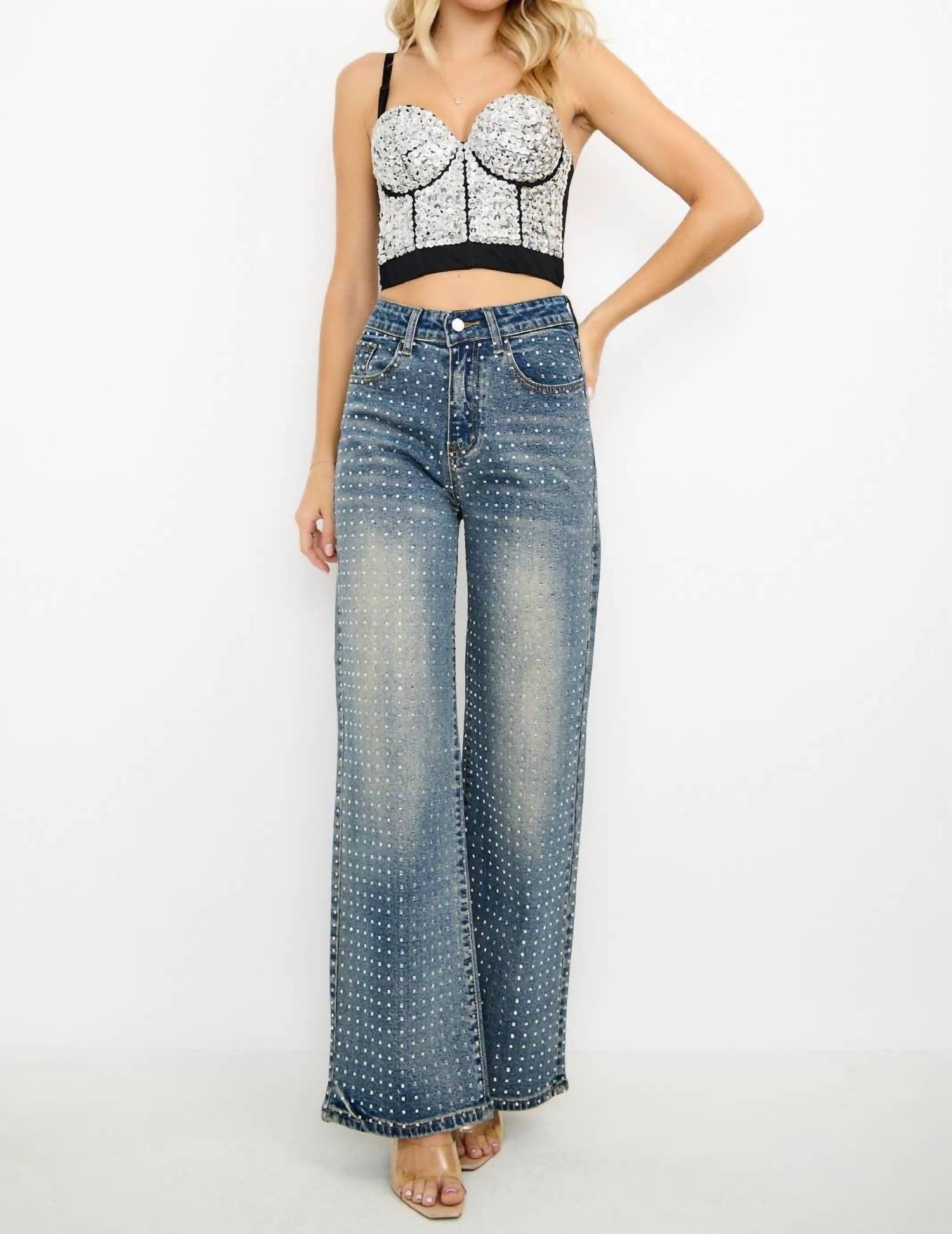 Kiwi - Rhinestone High Waisted Denim