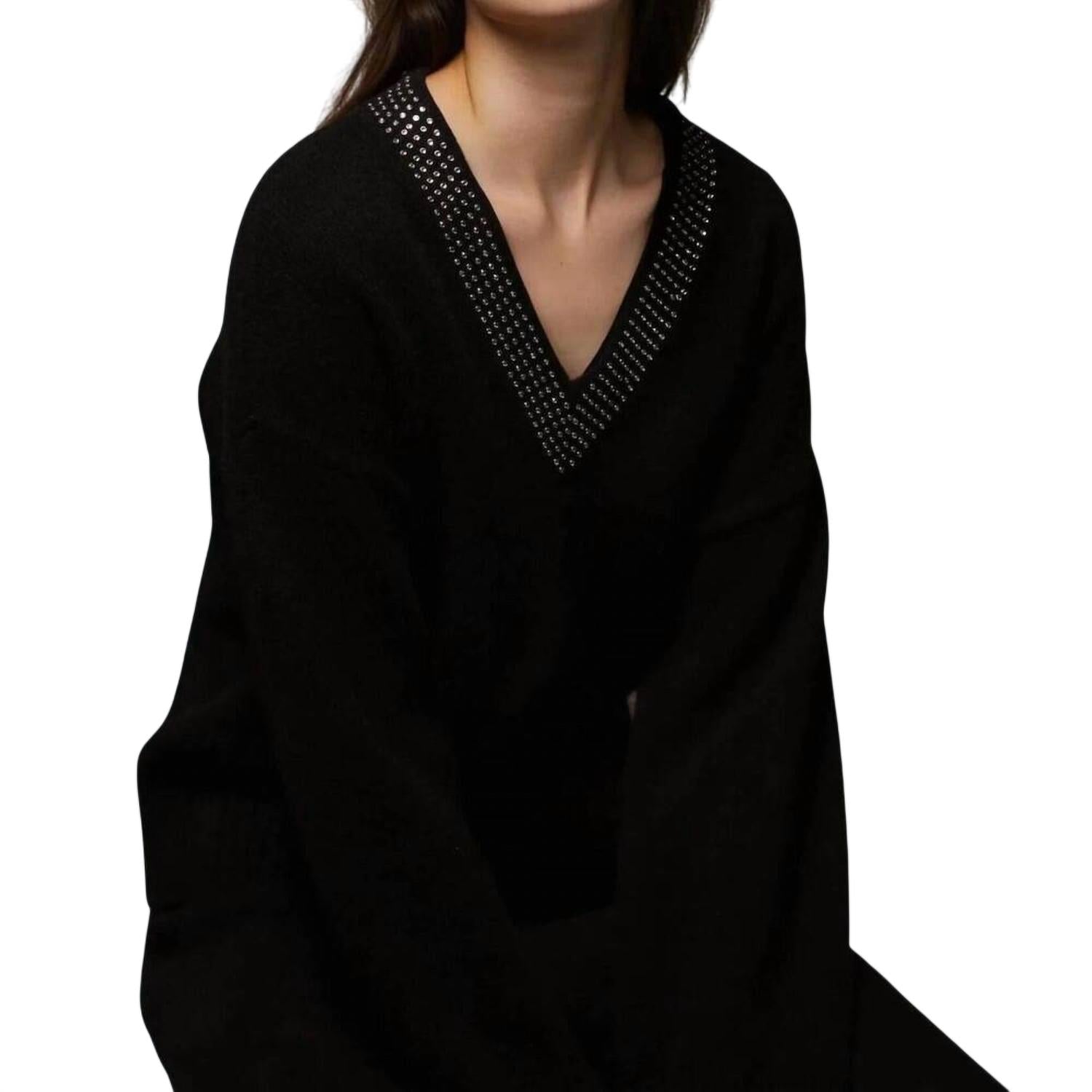 Minnie Rose - Women's Embellished V-neck Sweater