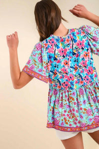 Umgee - Mixed Floral Print Bohemian Top