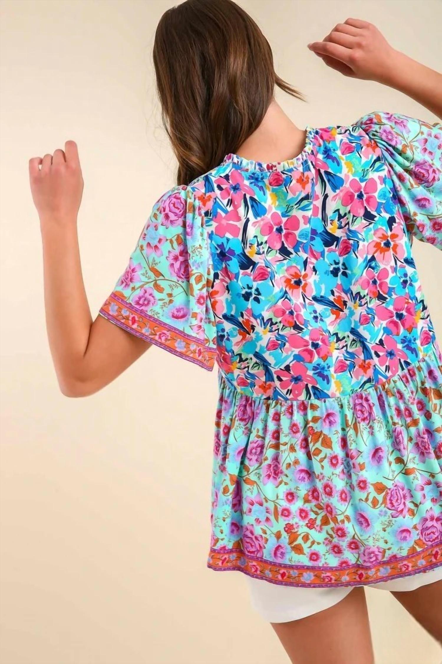 Umgee - Mixed Floral Print Bohemian Top