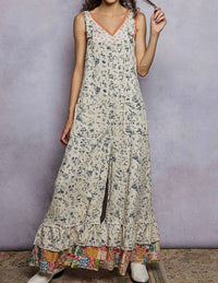 Pol - Sleeveless Embroidered Denim Contrast Ruffle Overalls