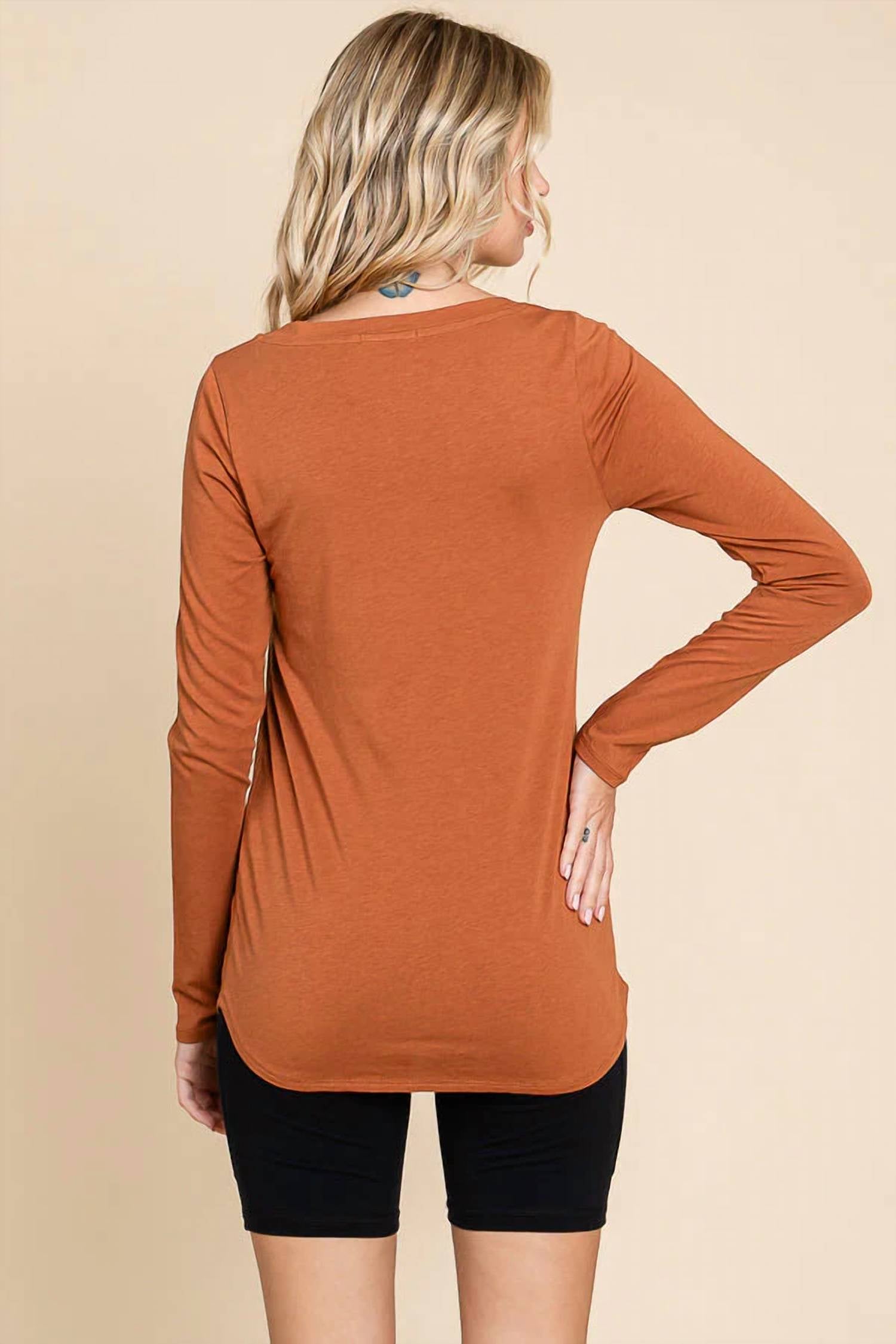 Culture Code Scoop Neck Longsleeve Fitted Top in mocha bisque - women's long sleeve top - alternate view