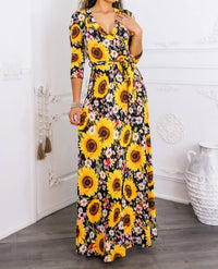 Surelymine - Sunshine & Bloom Faux Wrap Maxi Dress