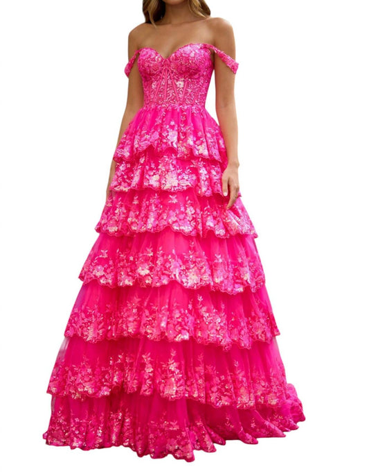 Sherri Hill - Ruffle Tulle Lace Sequin Prom Dress