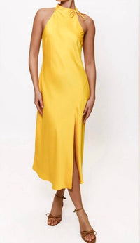 hutch Mari Sleeveless Halter Midi Dress in yellow - women's dress