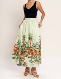 Flying Tomato - Printed Woven Midi Full Skirt