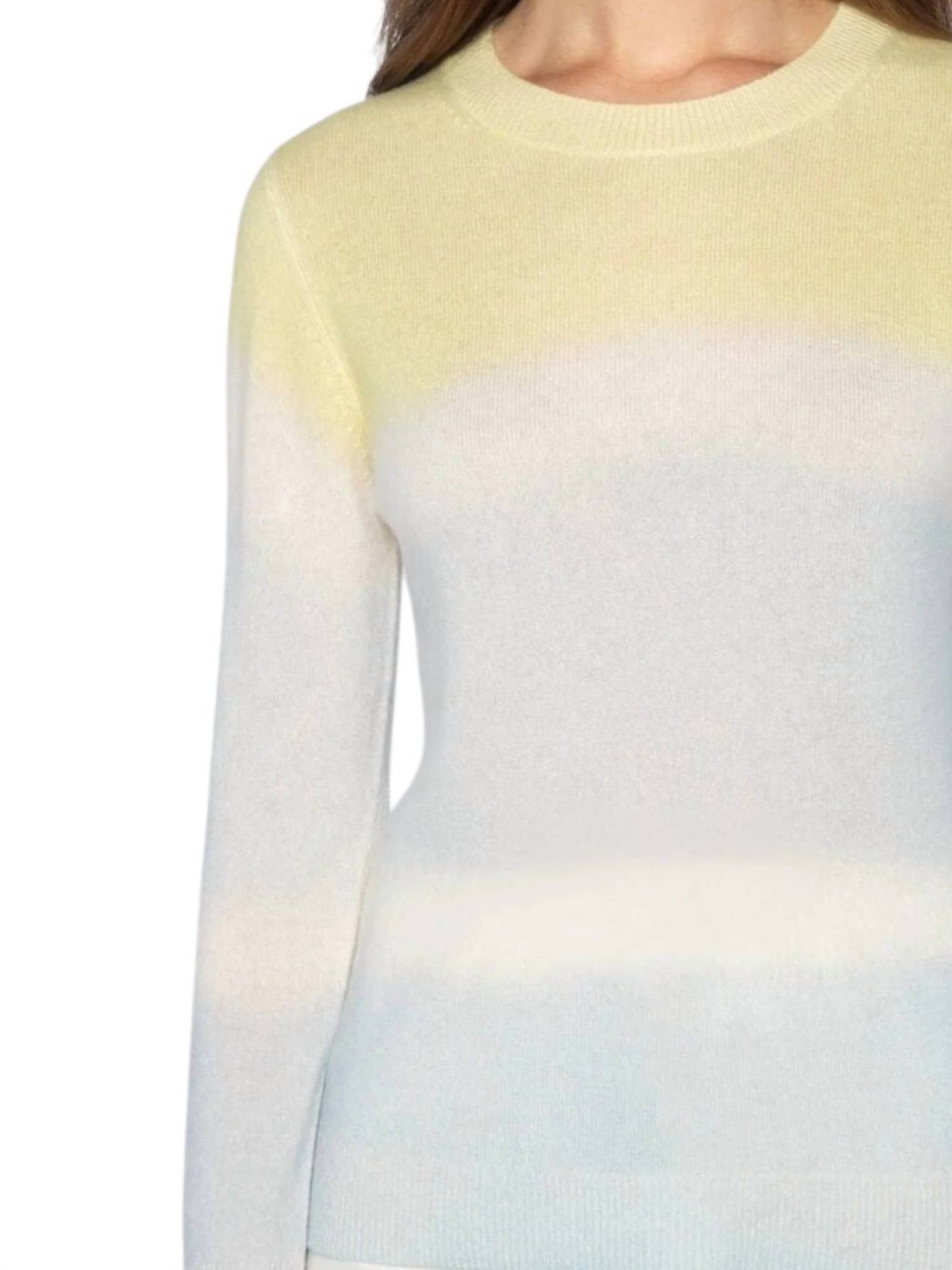 Kinross Painted Stripe Cashmere Crew Top in azul multi - women's long sleeve top - detail view