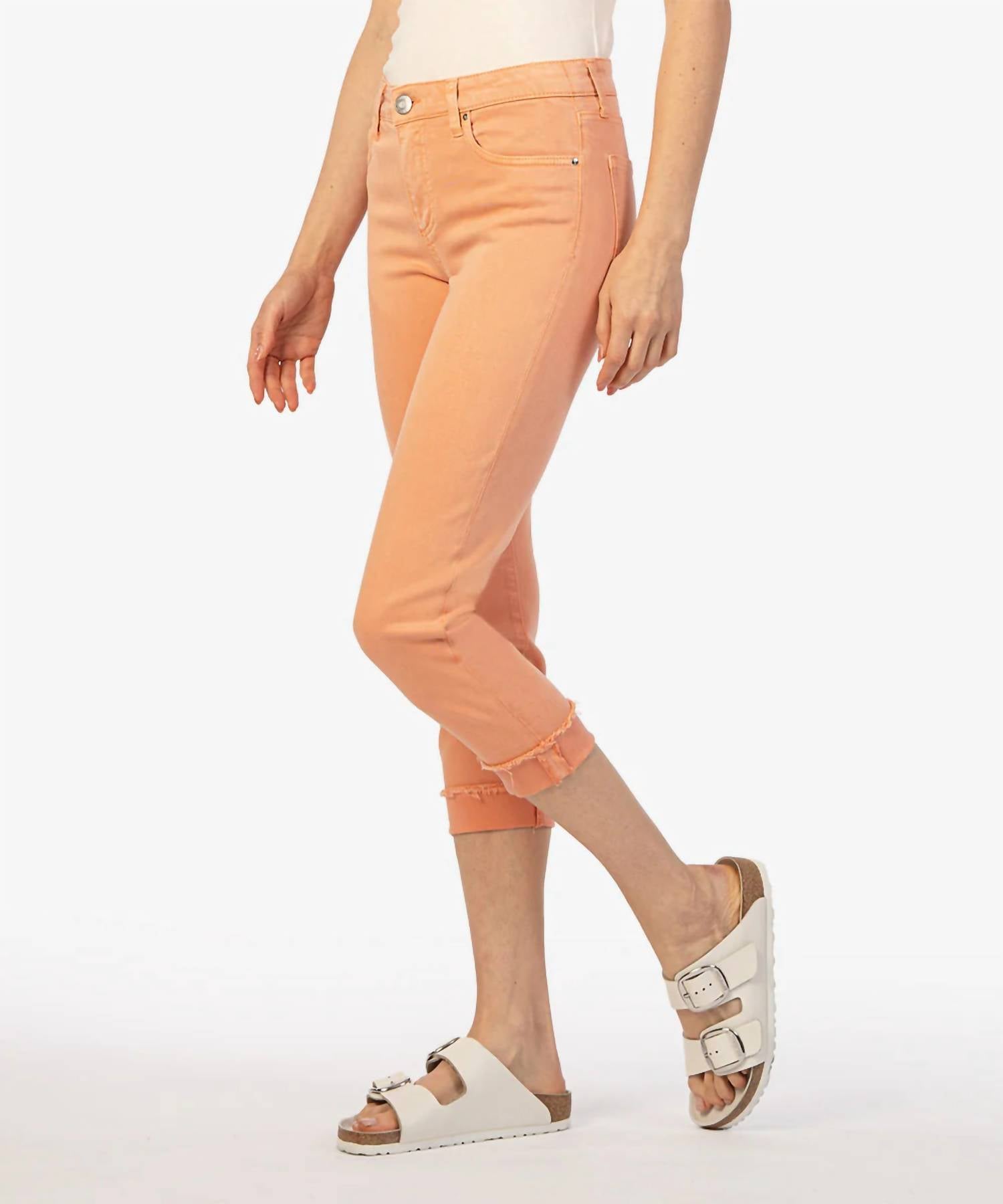 KUT FROM THE KLOTH Amy Crop Mid Rise Straight Leg Jeans in cantaloupe - women's jeans - alternate view