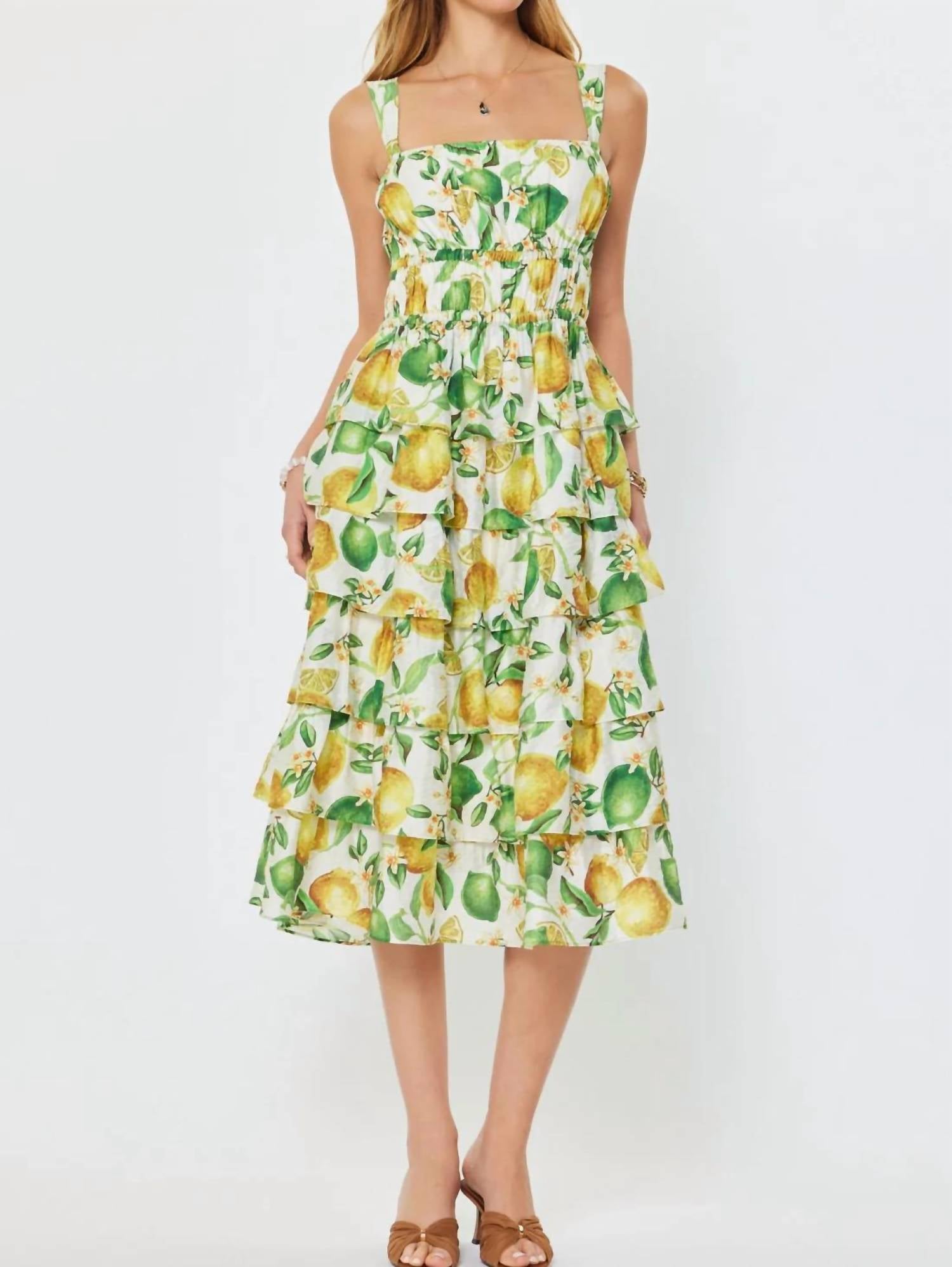 Current Air - Square Neck Sleeveles Tiered Midi Dress