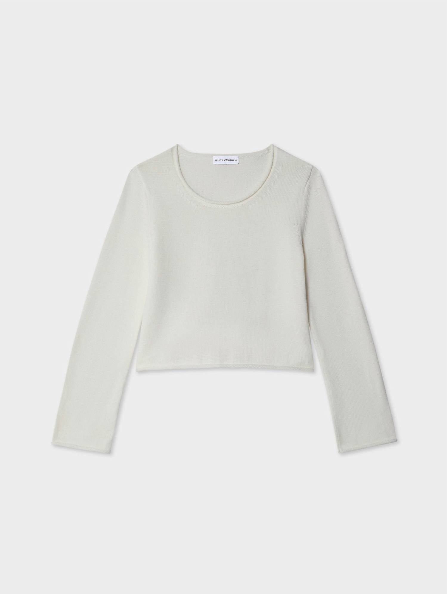 White + Warren - Organic Cotton Roll Trim Crewneck Top
