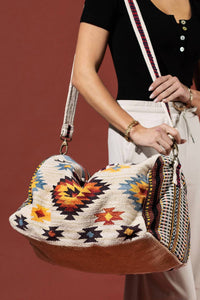 Urbanista - Women's Handmade Navajo Pattern Cotton Duffel Bag With Suede Straps
